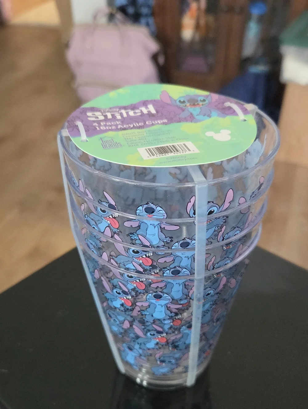 Disney Stitch Acrylic Party Cups with Blue and Pink Character Print (Set of 4)